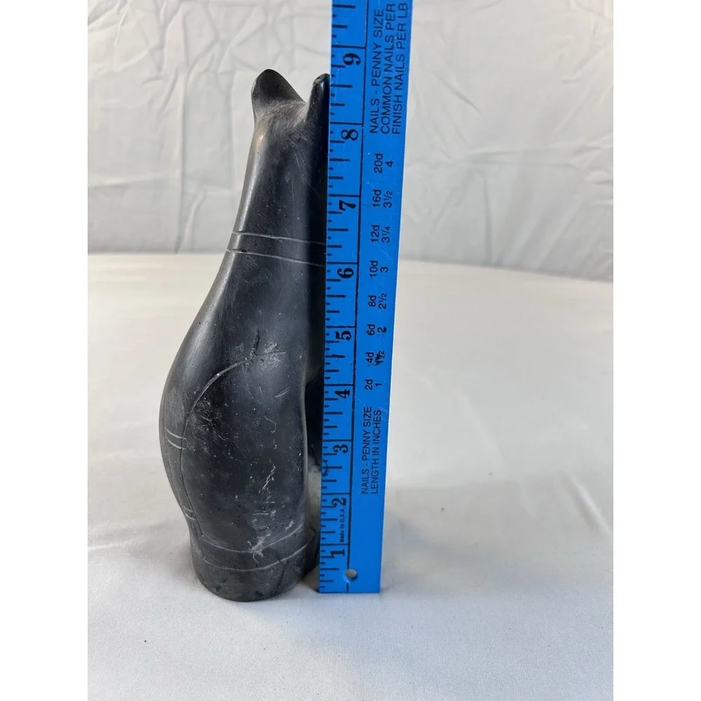 Vintage Hand Carved Soapstone Cat Figurine Black Stone‎ Statue 7